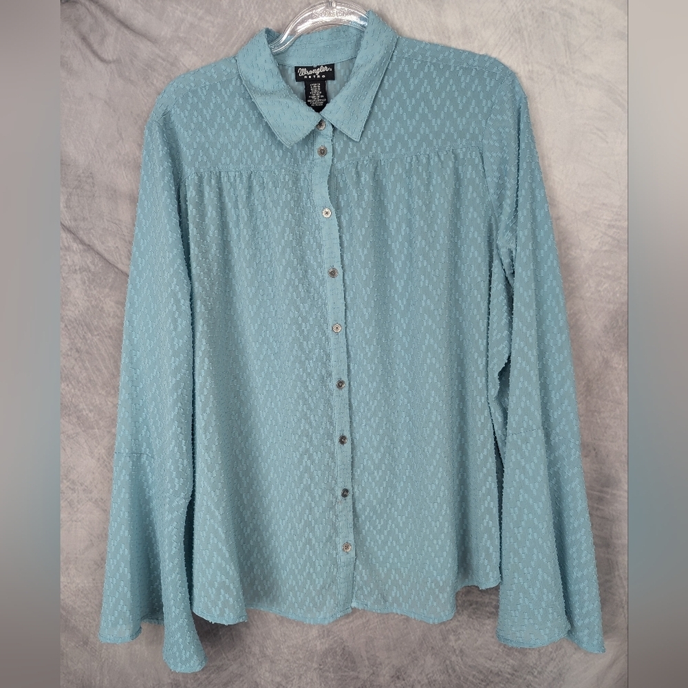 Wrangler Retro Button Down Blouse Light Teal